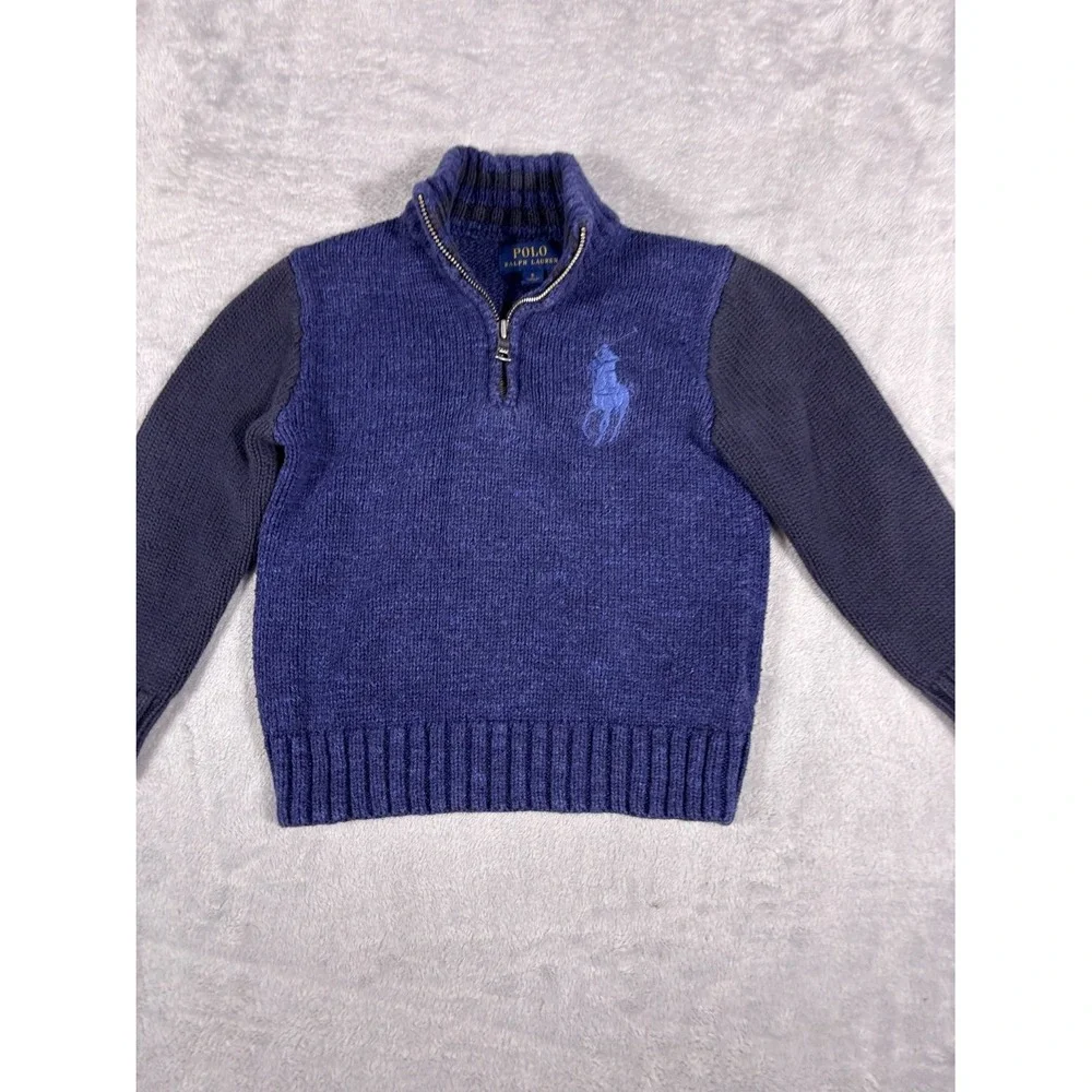 Polo Ralph Lauren Big Pony Quarter Zip Sweater Boys Size 5 Blue Knit Pullover